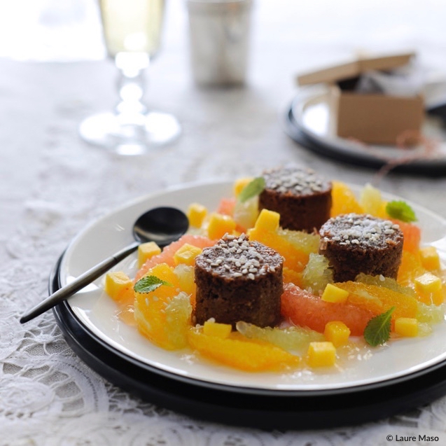 labelaure blog culinaire photographe culinaire recette dessert Noël salade agrumes mangue moelleux à la châtaigne