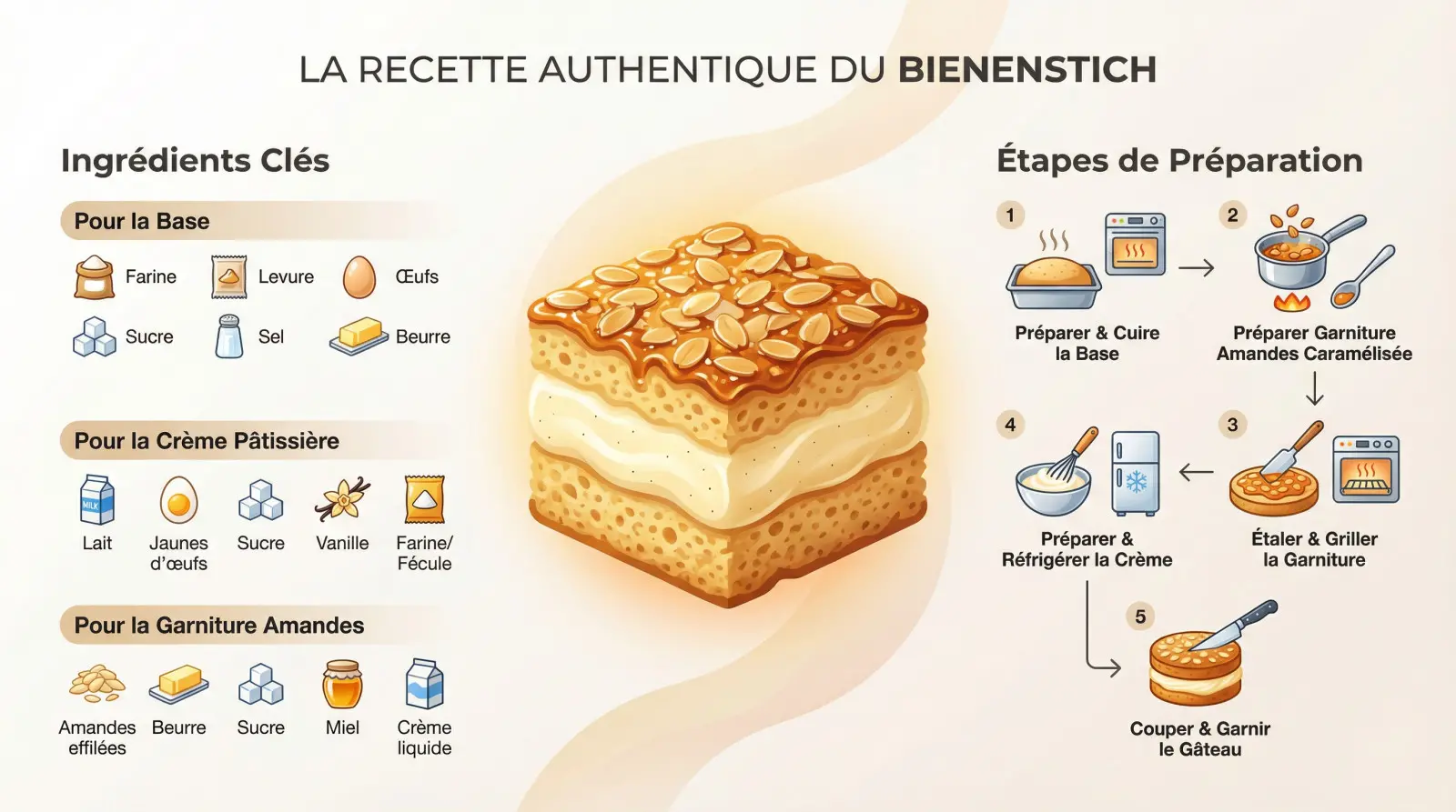 <strong>Gâteau allemand Bienenstich avec sa croûte d&rsquo;amandes caramélisées et sa crème vanille</strong>« ></p><p>Oubliez les versions industrielles sans âme. Voici la méthode d&rsquo;un vieux pâtissier bavarois pour un <strong>résultat bluffant directement chez vous</strong>.</p><div style=