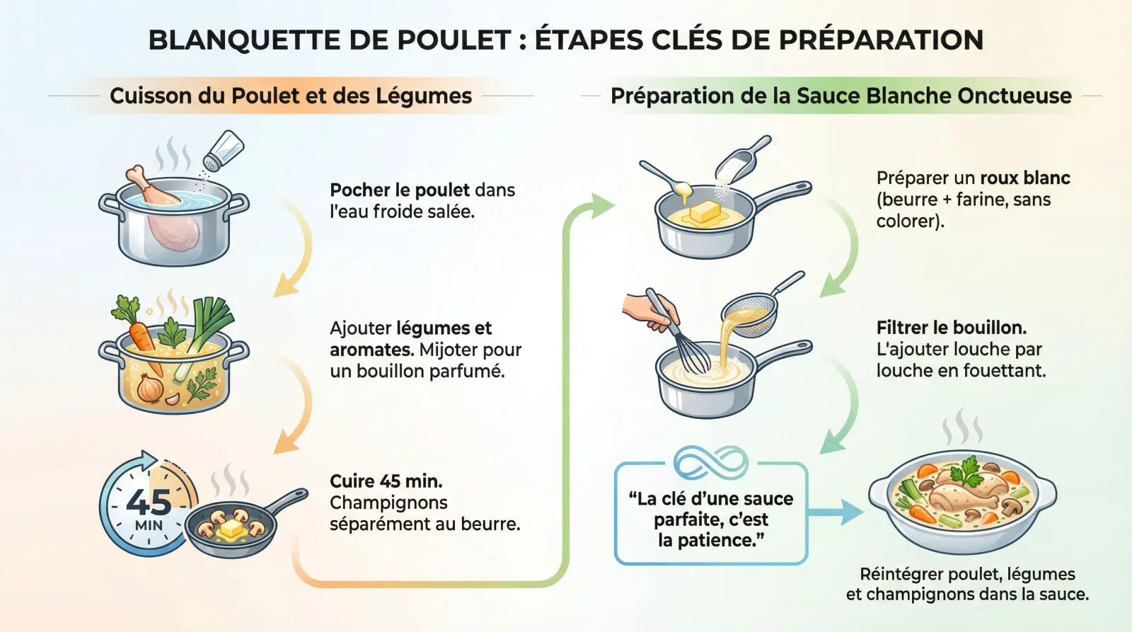 Ingrédients et préparation d'une blanquette de poulet à l'ancienne