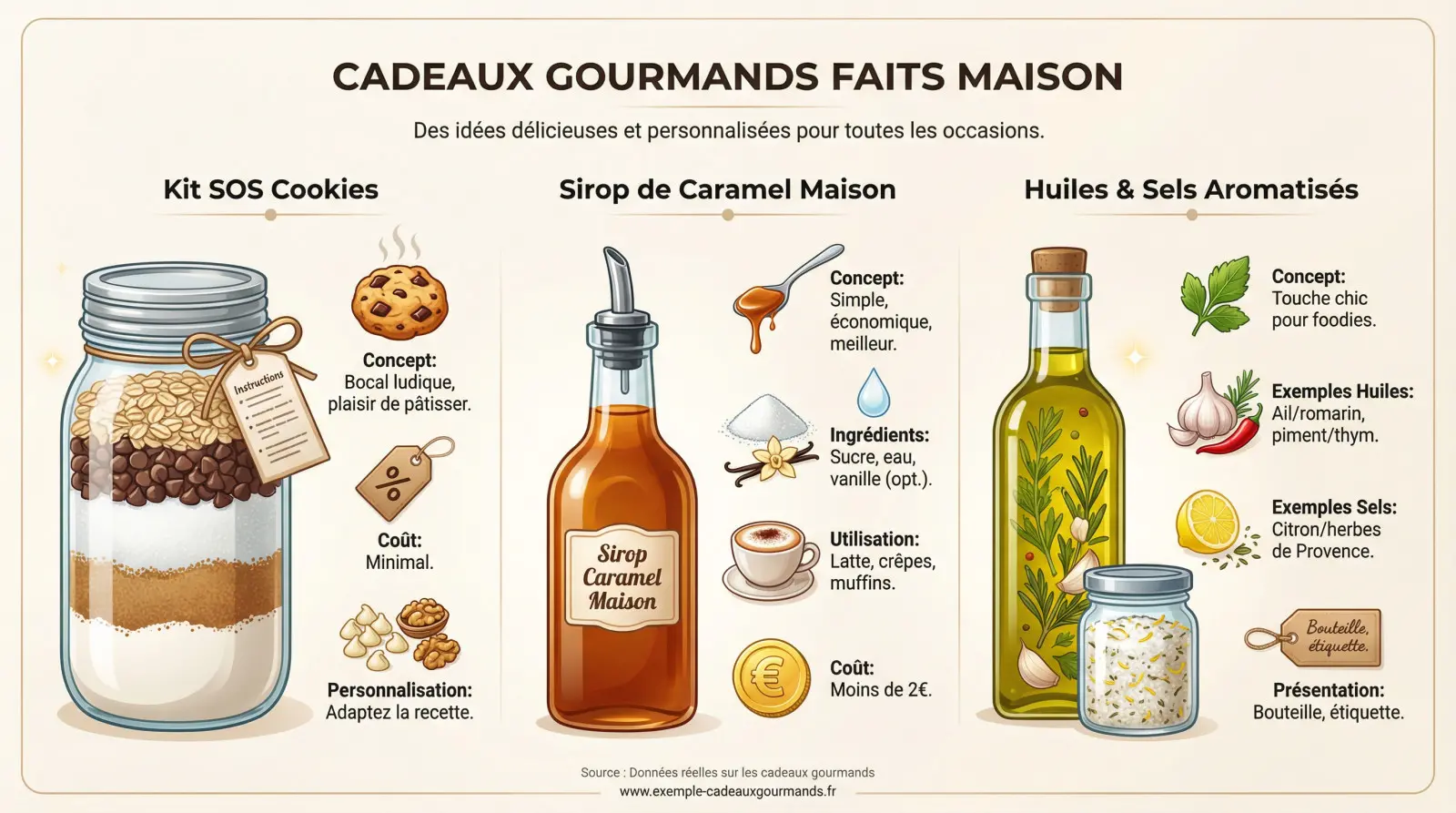 Bocal en verre contenant les ingrédients secs pour des cookies faits maison