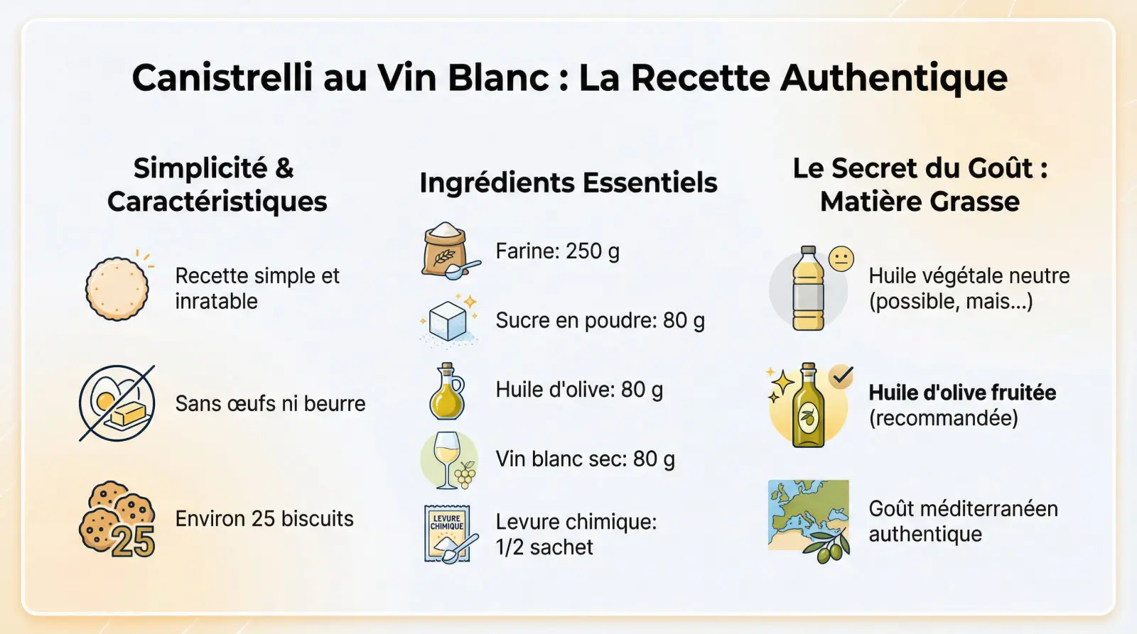 Canistrelli traditionnels au vin blanc disposés sur une table rustique