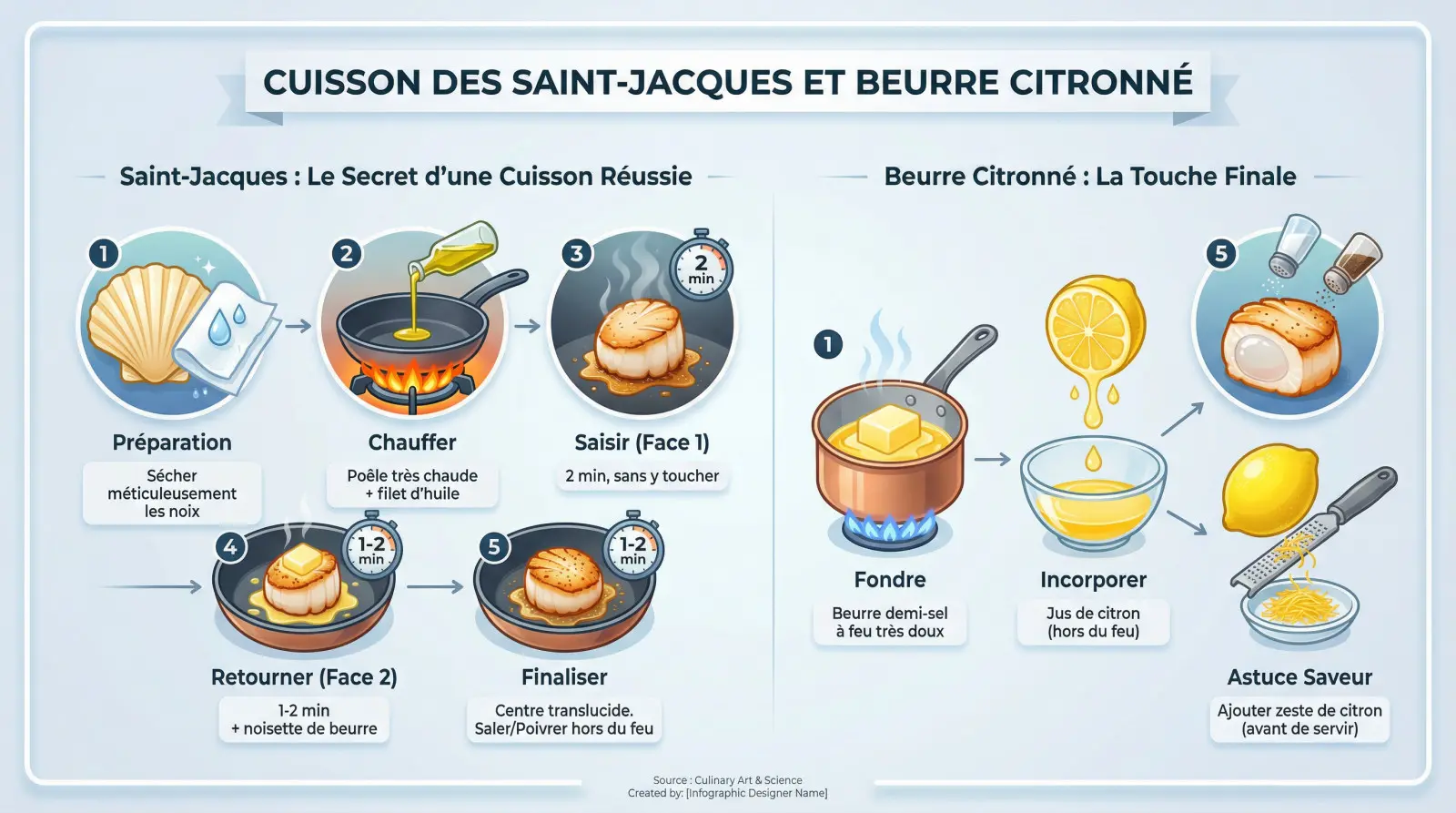 Cuisson parfaite des noix de Saint-Jacques dorées à la poêle