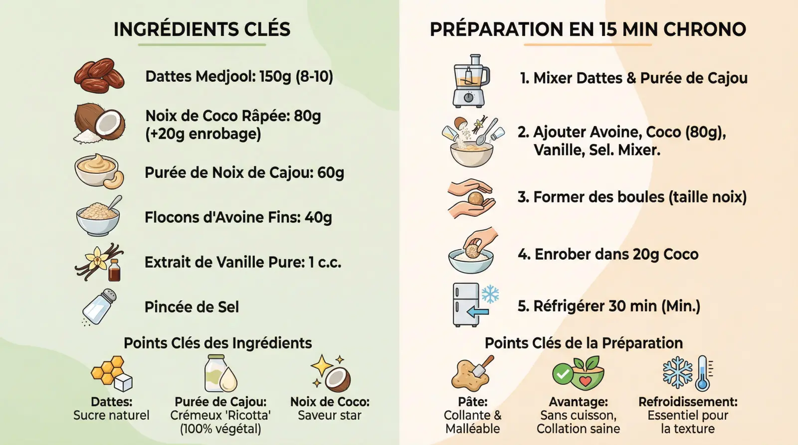 Ingrédients et préparation des energy balls vegan ricotta coco