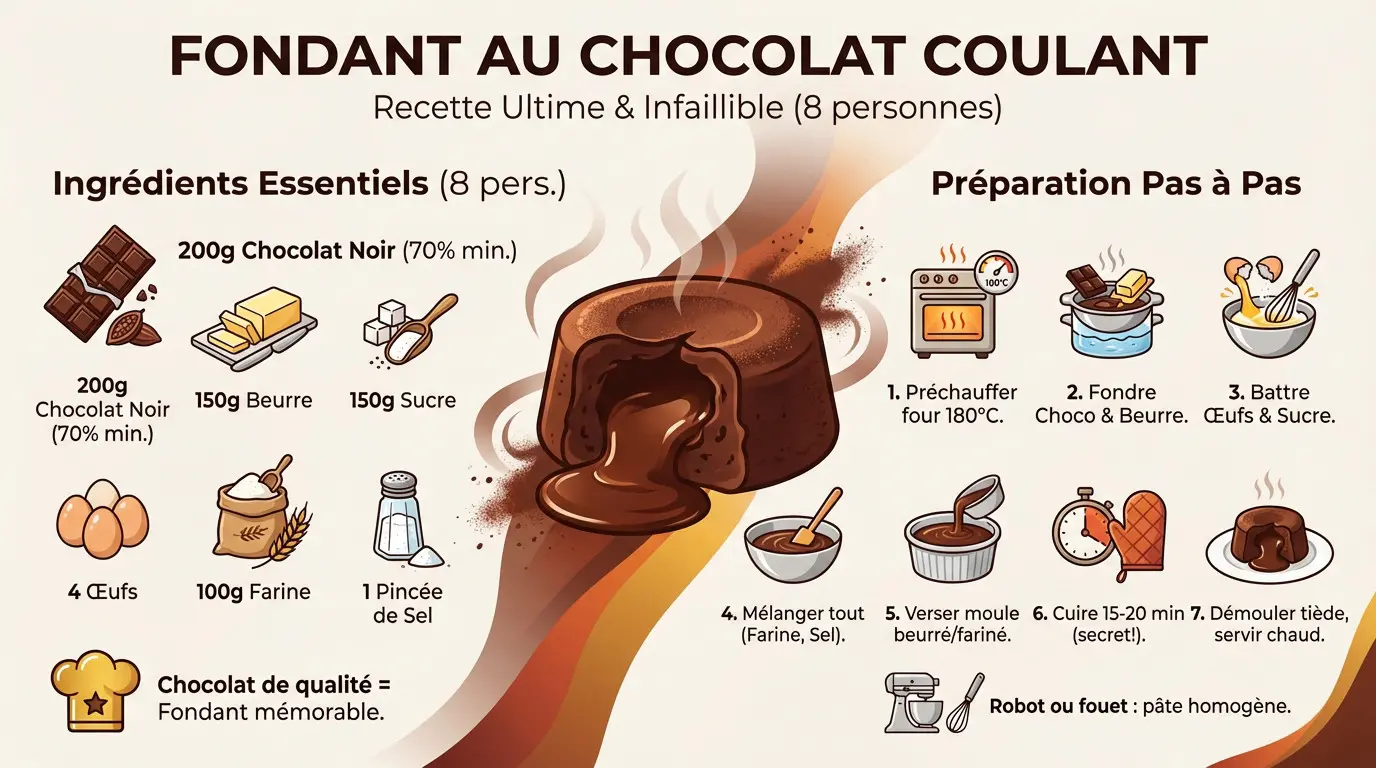 Fondant au chocolat coulant avec un cœur fondant et une texture moelleuse