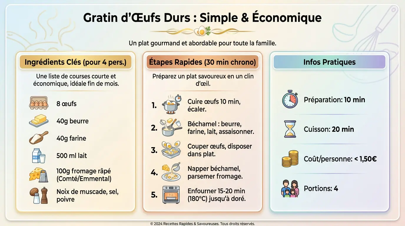Gratin d'œufs durs doré et fumant dans un plat familial