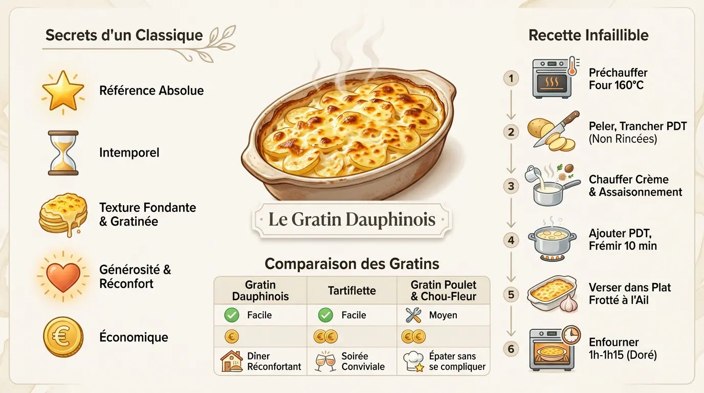 Gratin dauphinois doré et crémeux dans un plat en céramique