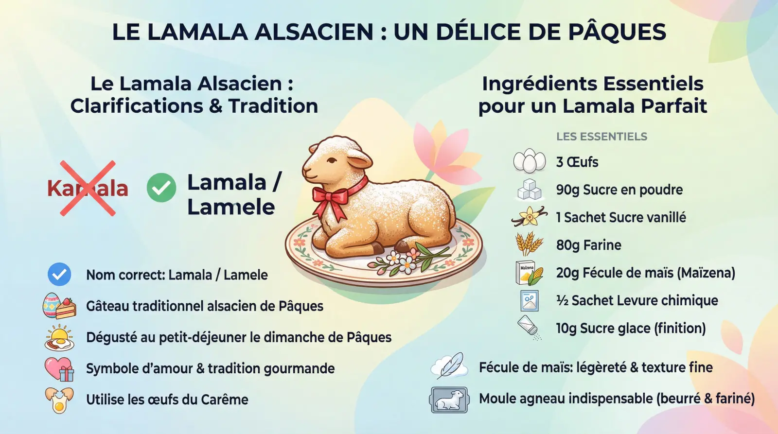 Gâteau Lamala alsacien traditionnel en forme d'agneau saupoudré de sucre glace pour Pâques