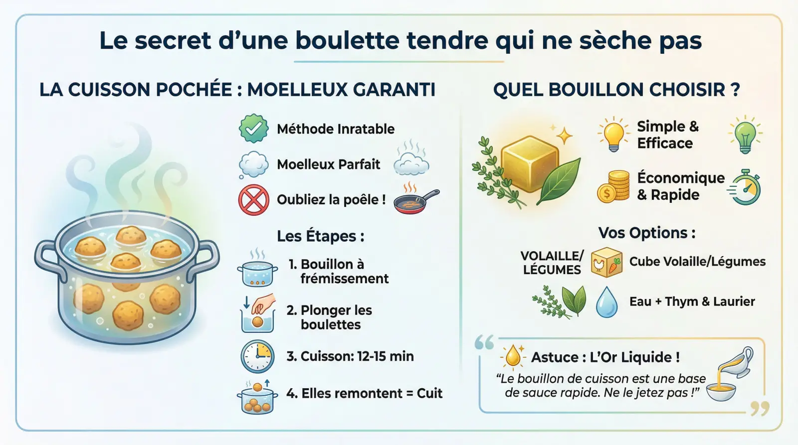 Boulettes de porc moelleuses pochées dans un bouillon aromatique