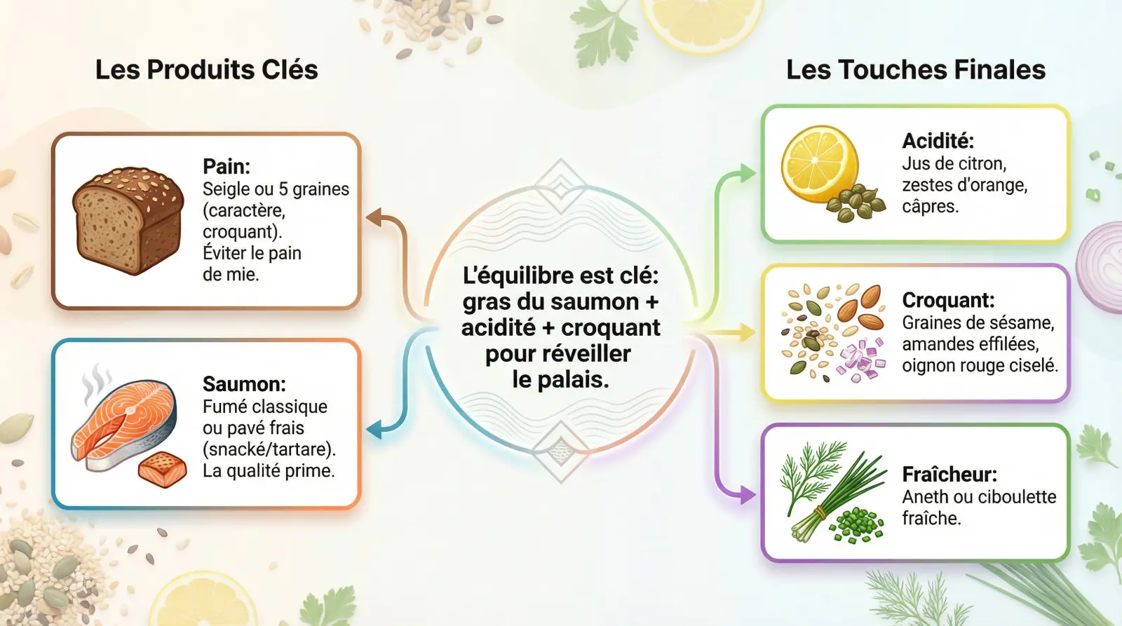 Tartine gourmande aux céréales et saumon frais avec garniture