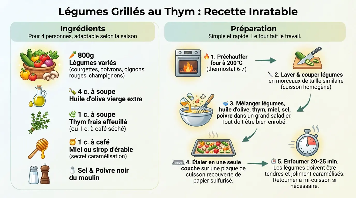 Légumes grillés au thym dorés et caramélisés sur une plaque de cuisson