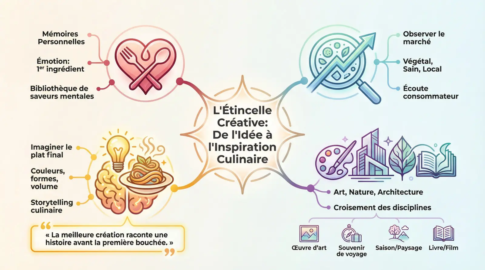 Chef cuisinier en pleine réflexion créative visualisant un plat conceptuel