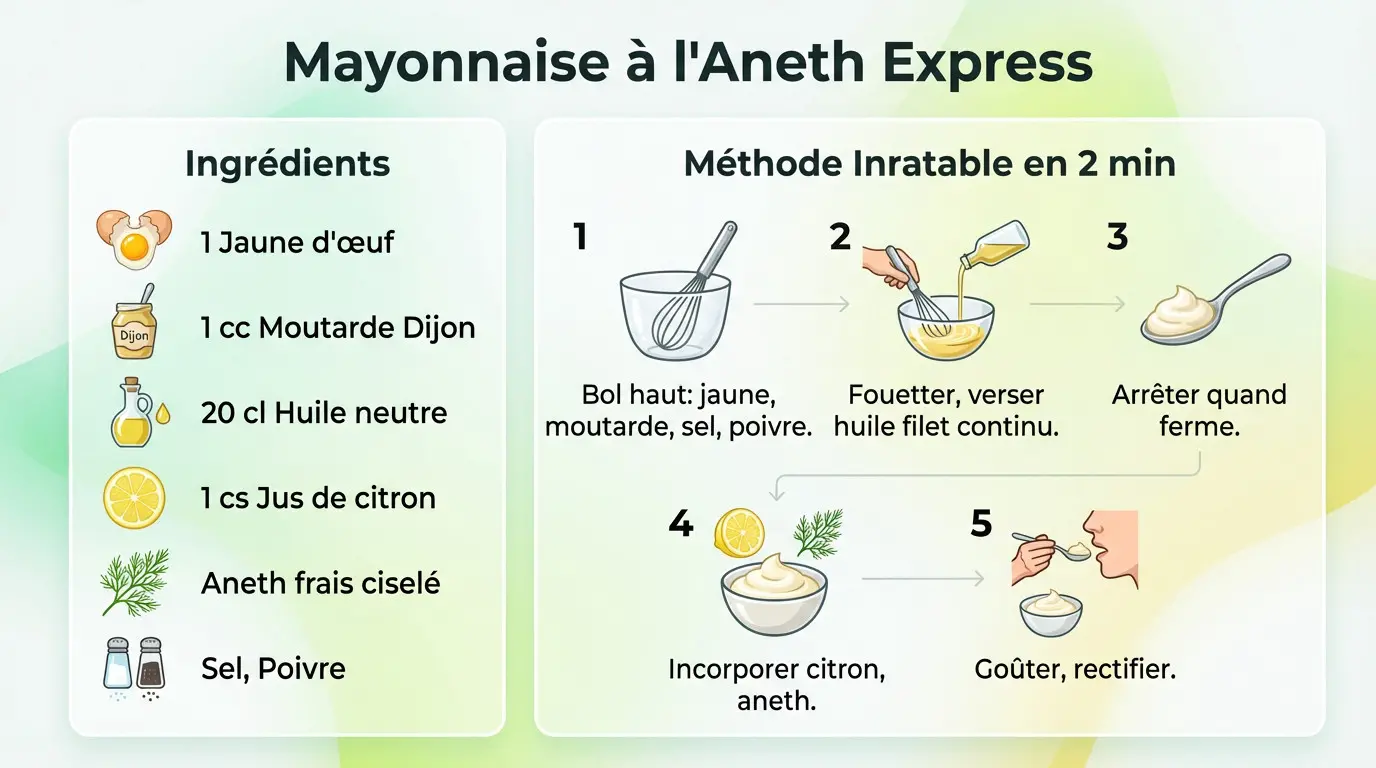 Bol de mayonnaise maison onctueuse parsemée d'aneth frais