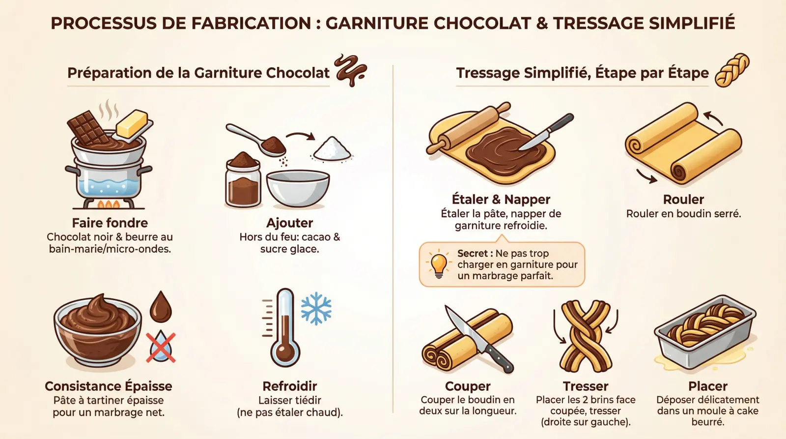 Préparation de la garniture chocolat et tressage de la babka