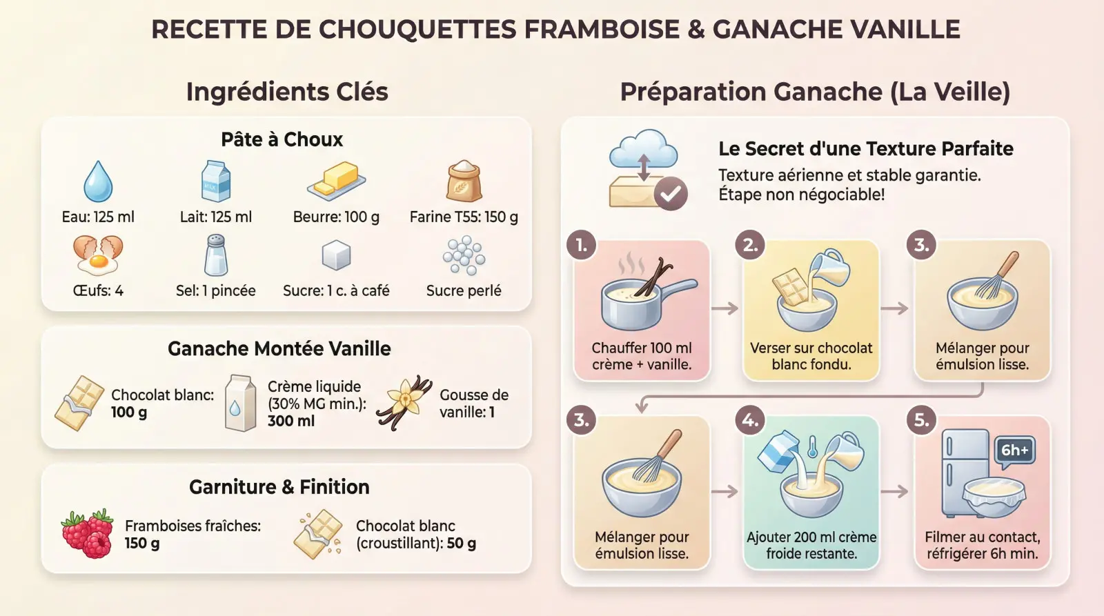 Chouquettes garnies de framboises et ganache montée vanille