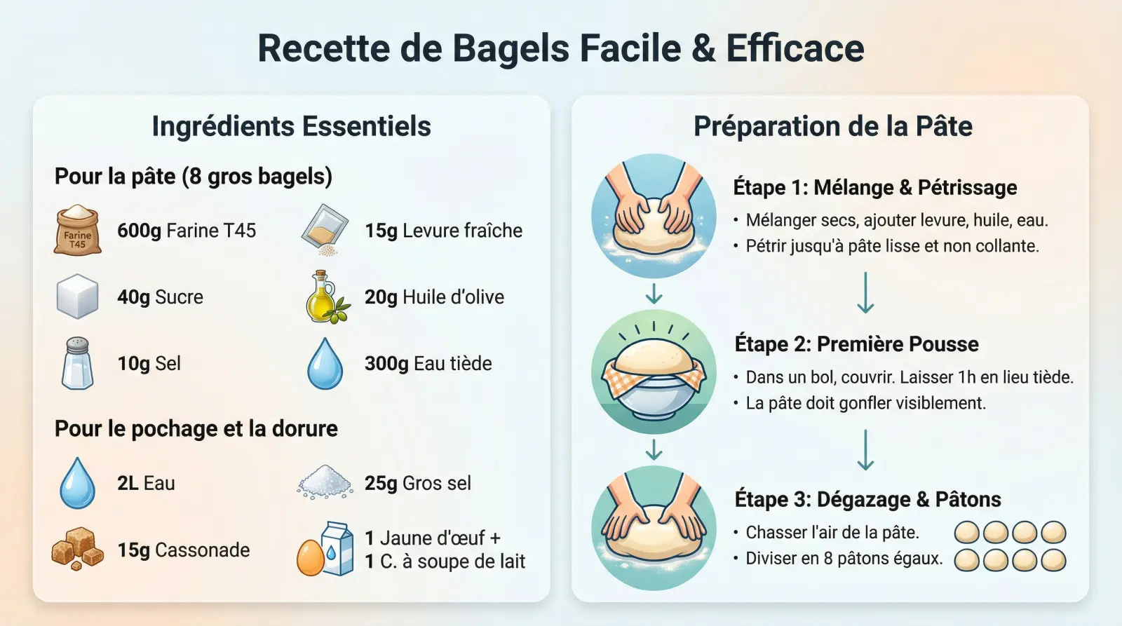 Ingrédients et préparation de bagels maison dorés pour le Nouvel An
