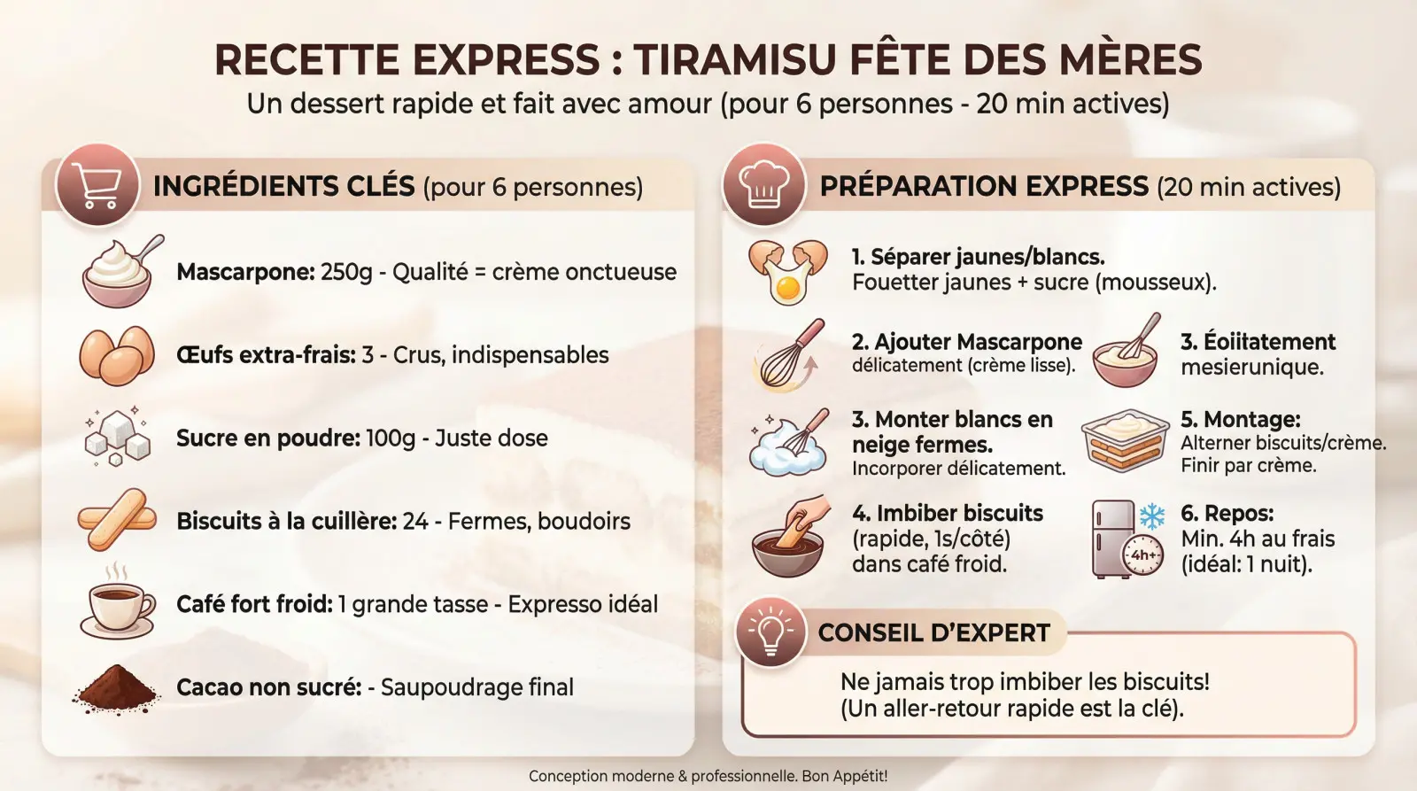 Tiramisu facile fête des mères avec biscuits à la cuillère et mascarpone onctueux