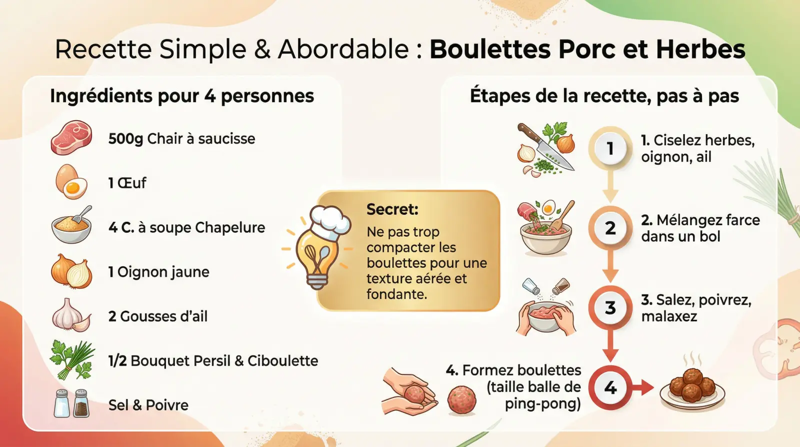 Boulettes de porc aux herbes fraîches prêtes à être cuisinées