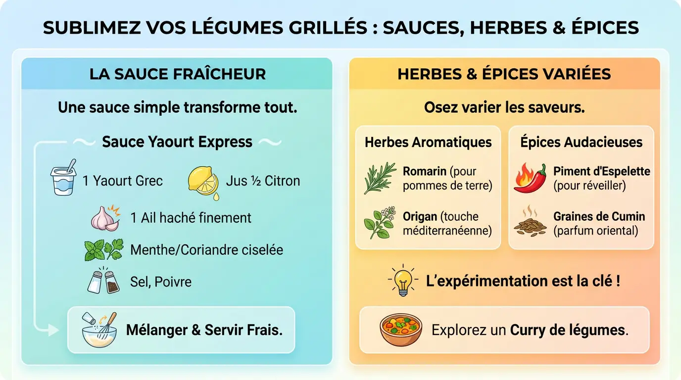 Assortiment de légumes grillés sublimés par des herbes et épices