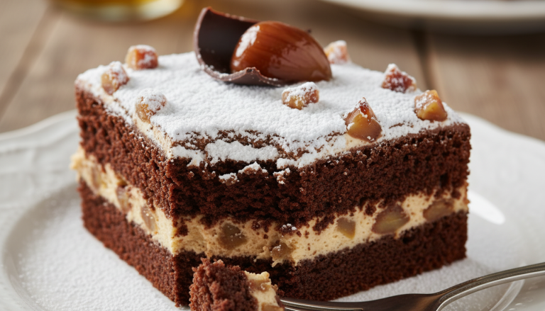 découvrez ce cake fondant au chocolat et aux marrons, un dessert de noël rapide et facile à préparer la veille, prêt en seulement 10 minutes pour régaler vos proches.
