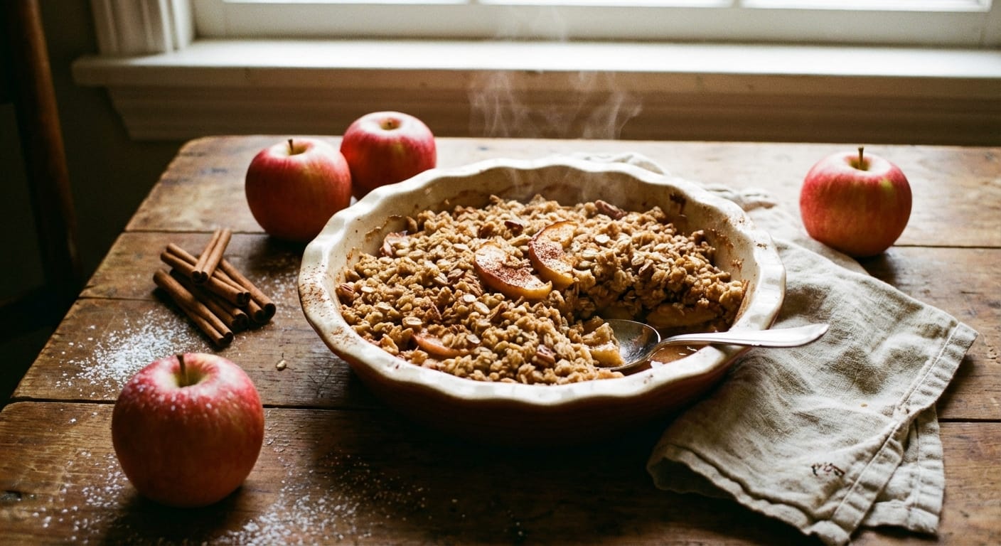 savourez un crumble pommes-cannelle express, facile et rapide à préparer en 10 minutes, pour un délicieux retour en enfance gourmand.