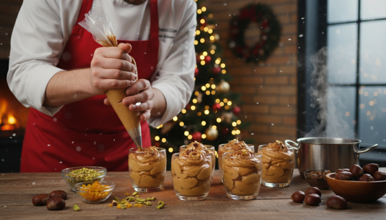 savourez la mousse aux marrons glacés, la douceur incontournable qui émerveille vos fêtes avec sa texture légère et son goût raffiné.
