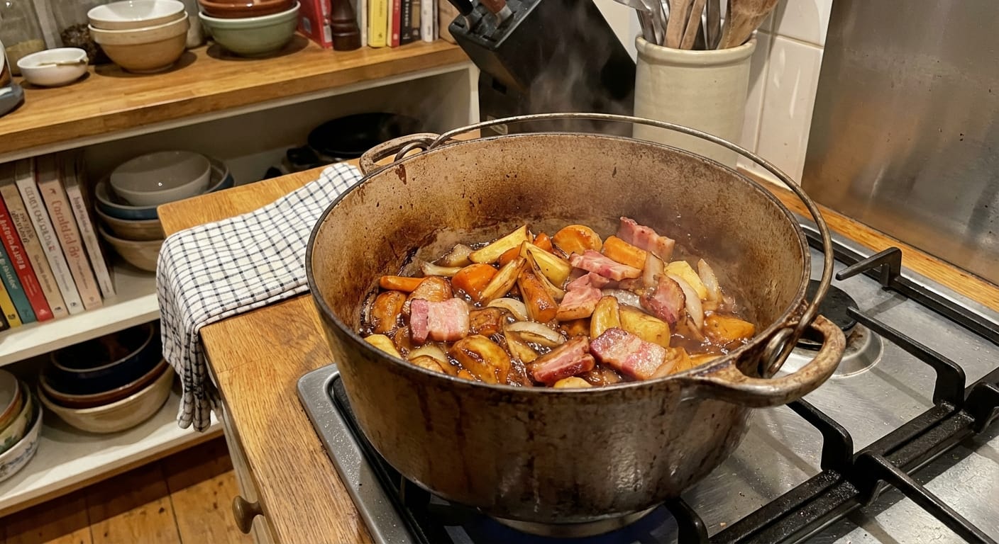 savourez le potage brighton au lard fumé, une recette réconfortante et chaleureuse qui réveille vos papilles et vous réchauffe le cœur.