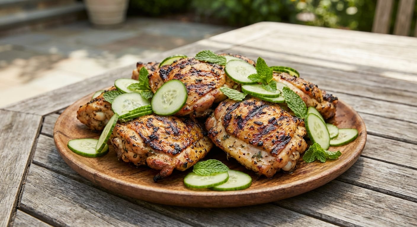 savourez notre recette de poulet grillé parfait, rehaussé par la fraîcheur du concombre et de la menthe pour une explosion de saveurs estivales.