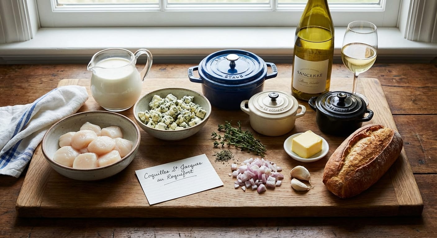 découvrez notre recette raffinée de délicates coquilles saint-jacques nappées d'une onctueuse crème au fromage bleu, un mariage parfait de saveurs pour vos repas gourmands.