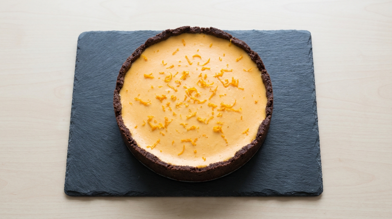 savourez un cheesecake à l’orange léger et fondant, posé sur un lit de chocolat riche et délicat. un dessert aérien et gourmand pour toutes les occasions.