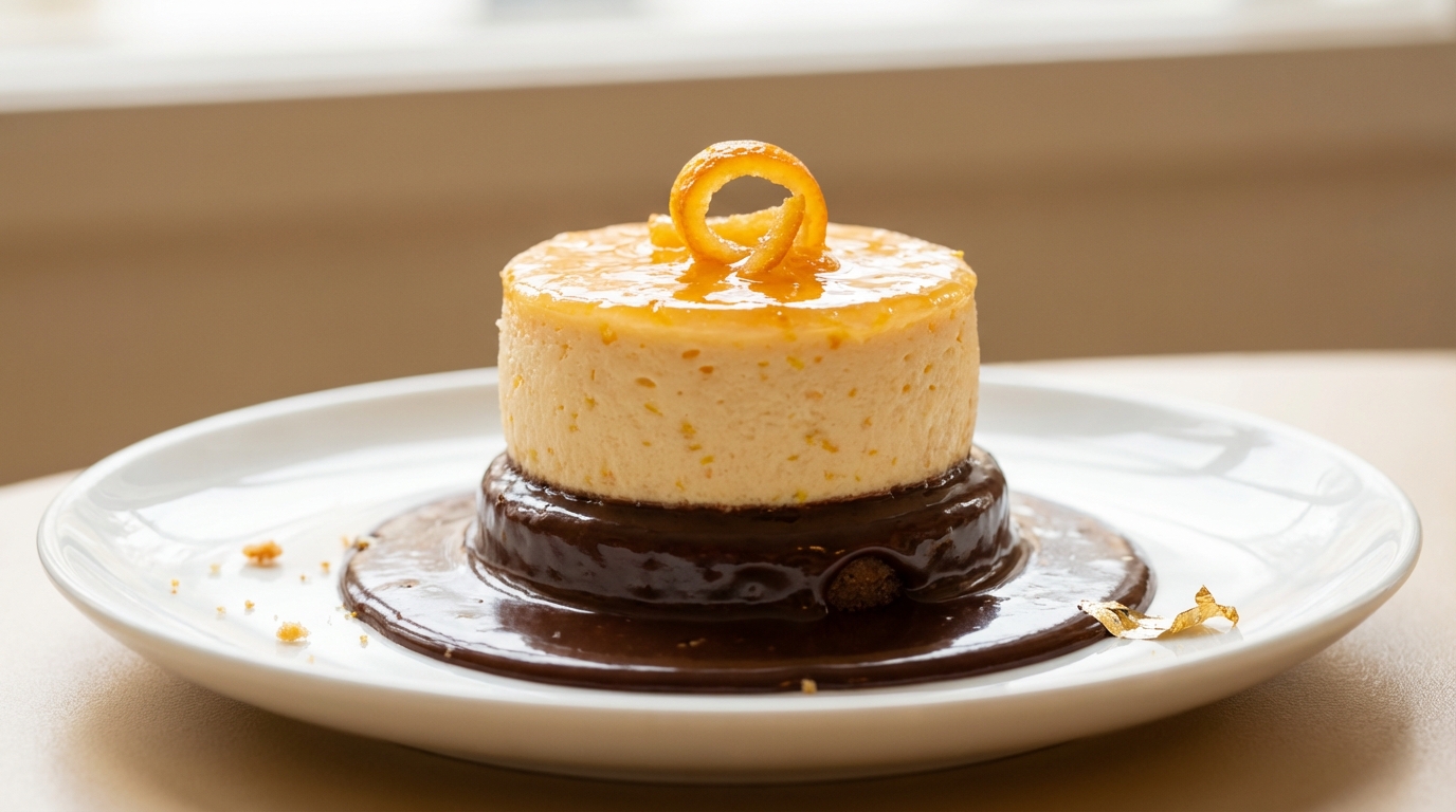 découvrez notre recette gourmande de cheesecake à l’orange sur un fond fondant de chocolat, un délice aérien parfait pour les amateurs de desserts fruités et chocolatés.