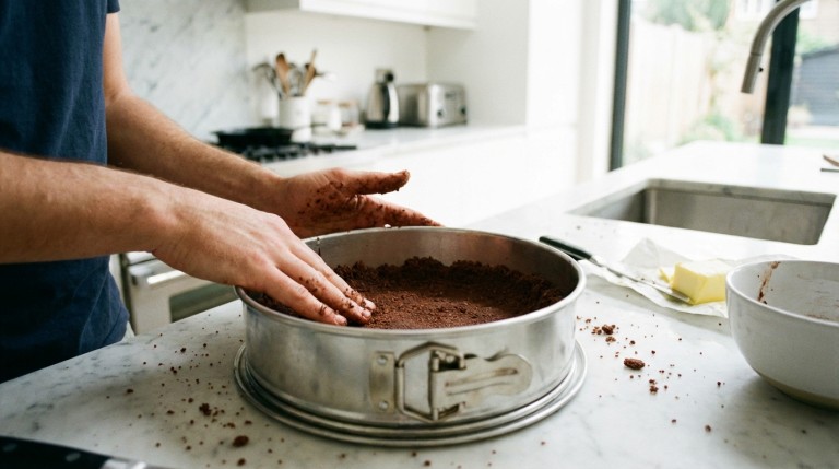découvrez notre cheesecake à l'orange, léger et savoureux, posé sur un lit fondant de chocolat pour une gourmandise aérienne et irrésistible.