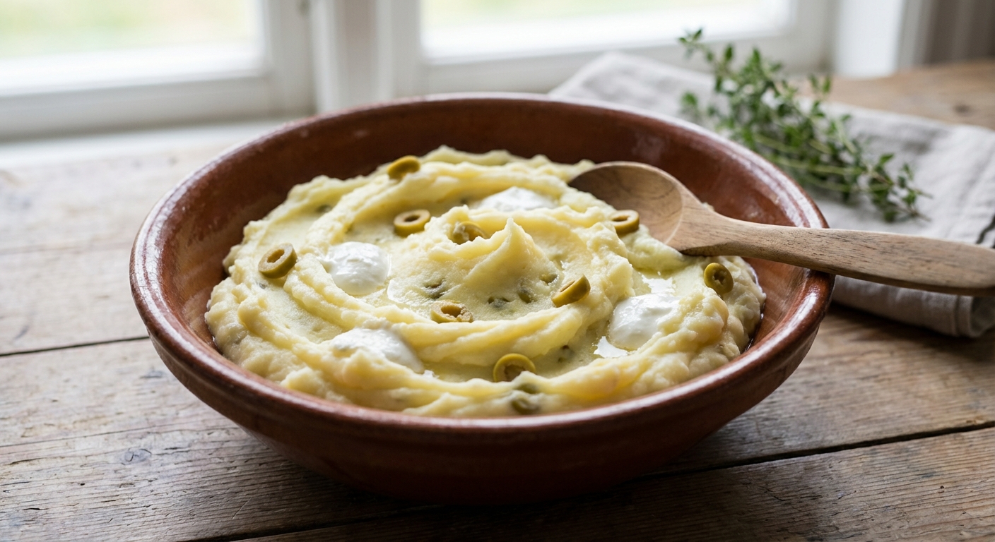 découvrez une recette gourmande de purée de pommes de terre aux olives vertes et fromage frais, pour un délice crémeux et savoureux, parfait en accompagnement ou plat principal.