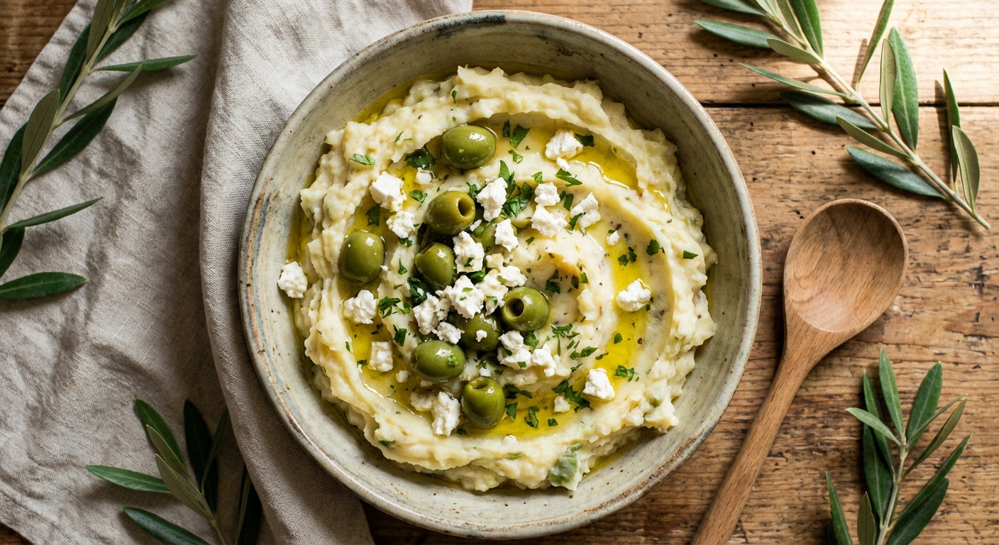 découvrez notre recette savoureuse de purée de pommes de terre aux olives vertes et fromage frais, un délice crémeux parfait pour un repas gourmand et facile à préparer.
