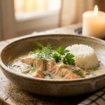 découvrez notre délice de saumon mijoté en crème légère, une blanquette revisitée alliant saveurs délicates et douceur crémeuse pour un plat raffiné et gourmand.