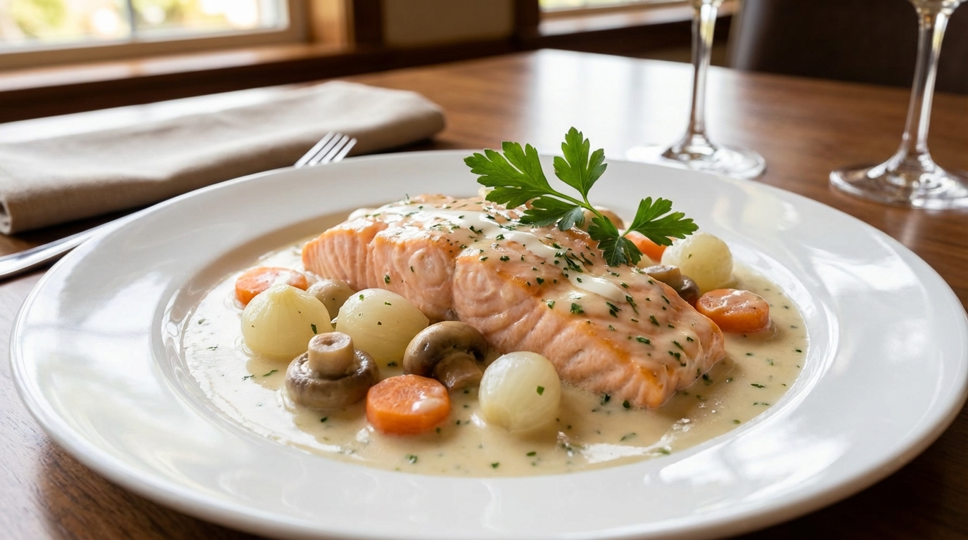 découvrez notre recette délicate de saumon mijoté dans une crème légère, une revisite moderne et savoureuse de la traditionnelle blanquette.