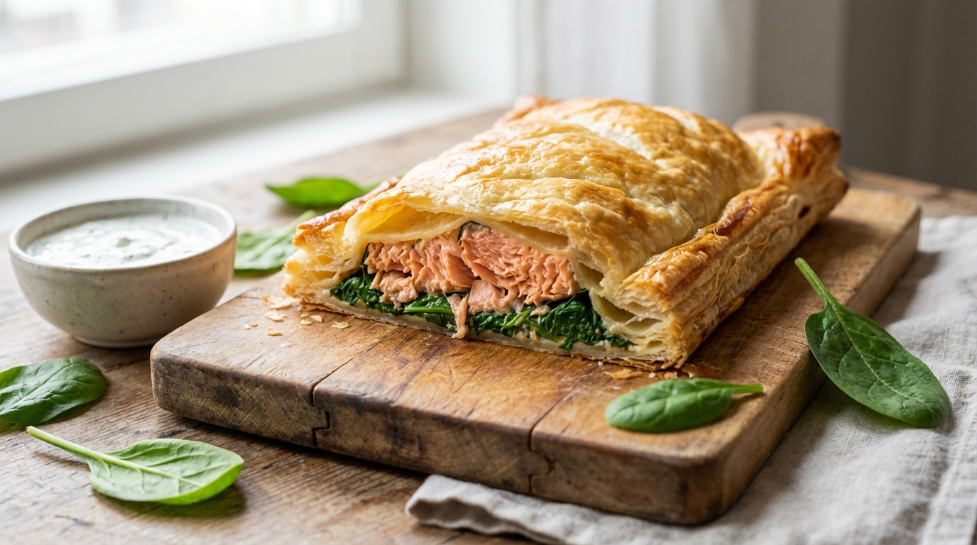 découvrez notre recette gourmande et légère de délice feuilleté au saumon frais et épinards, parfaite pour un repas savoureux et équilibré.