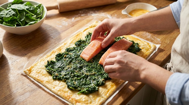 découvrez notre recette gourmande et légère de délice feuilleté au saumon frais et épinards, parfaite pour un repas savoureux et équilibré.