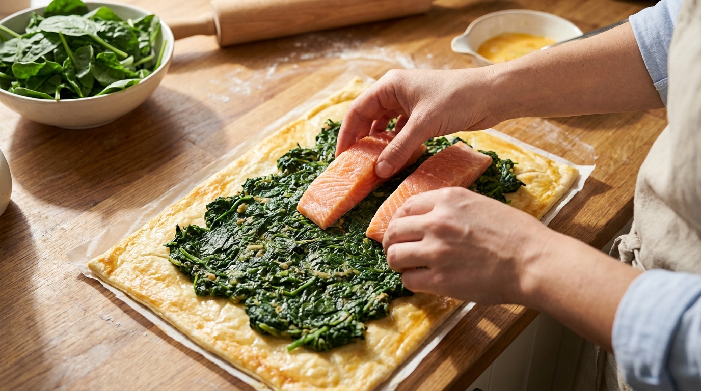 découvrez notre recette gourmande et légère de délice feuilleté au saumon frais et épinards, parfaite pour un repas savoureux et équilibré.
