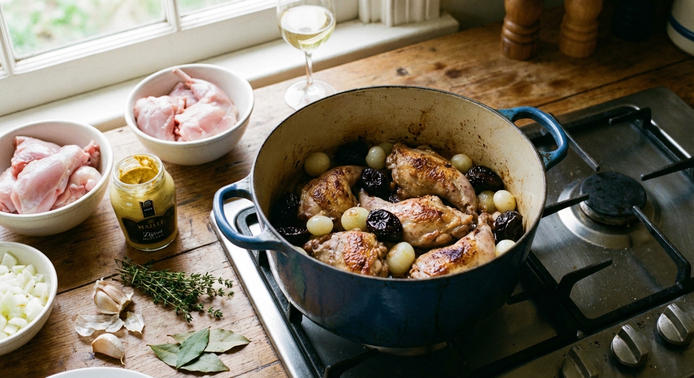 découvrez notre recette légère et gourmande de délice fondant de lapin aux pruneaux et moutarde, un plat savoureux qui ravira vos papilles.