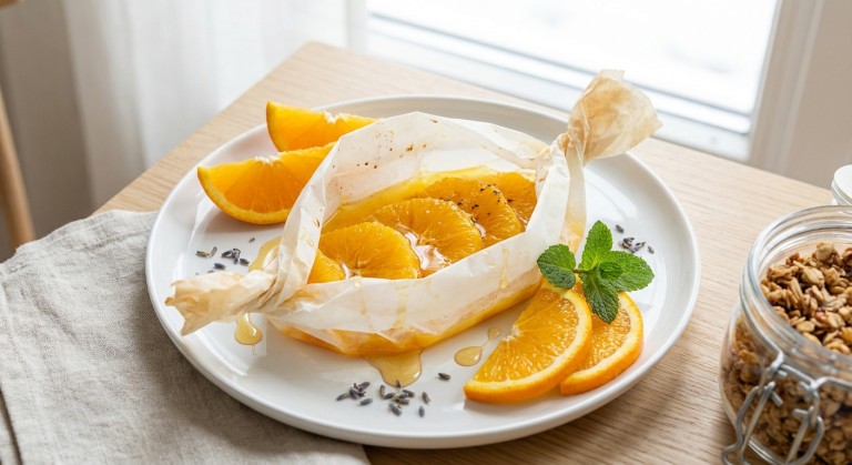 découvrez notre recette légère de délice fruité en papillote à l'orange, alliant saveurs vitaminées et bienfaits pour une gourmandise saine et raffinée.