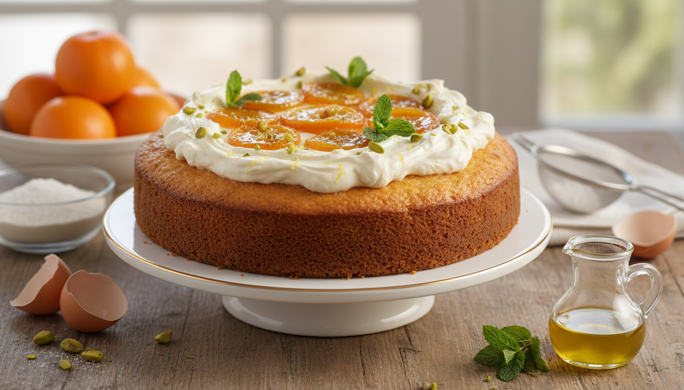 découvrez notre délice moelleux à la clémentine, délicatement parfumé à l’huile d’olive citronnée, posé sur un lit de crème mascarpone, pour une douceur estivale parfaite lors de vos fêtes.