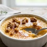 découvrez notre recette irrésistible de crème brûlée au maroilles et éclats de noix, un délicieux équilibre sucré-salé qui surprendra vos papilles.