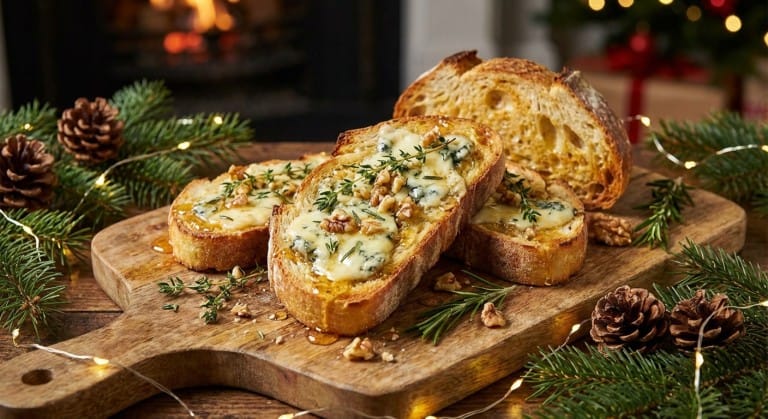 découvrez notre recette savoureuse de toasts au fromage bleu, parfaite pour régaler vos invités pendant les fêtes de noël avec des saveurs raffinées et festives.