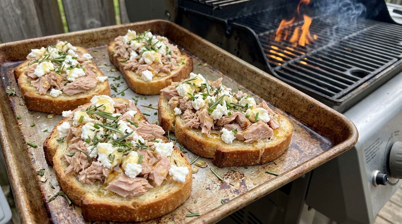 découvrez notre recette simple et rapide de bruschetta au thon et fromage de chèvre, une délicieuse entrée alliant saveurs méditerranéennes et gourmandise.