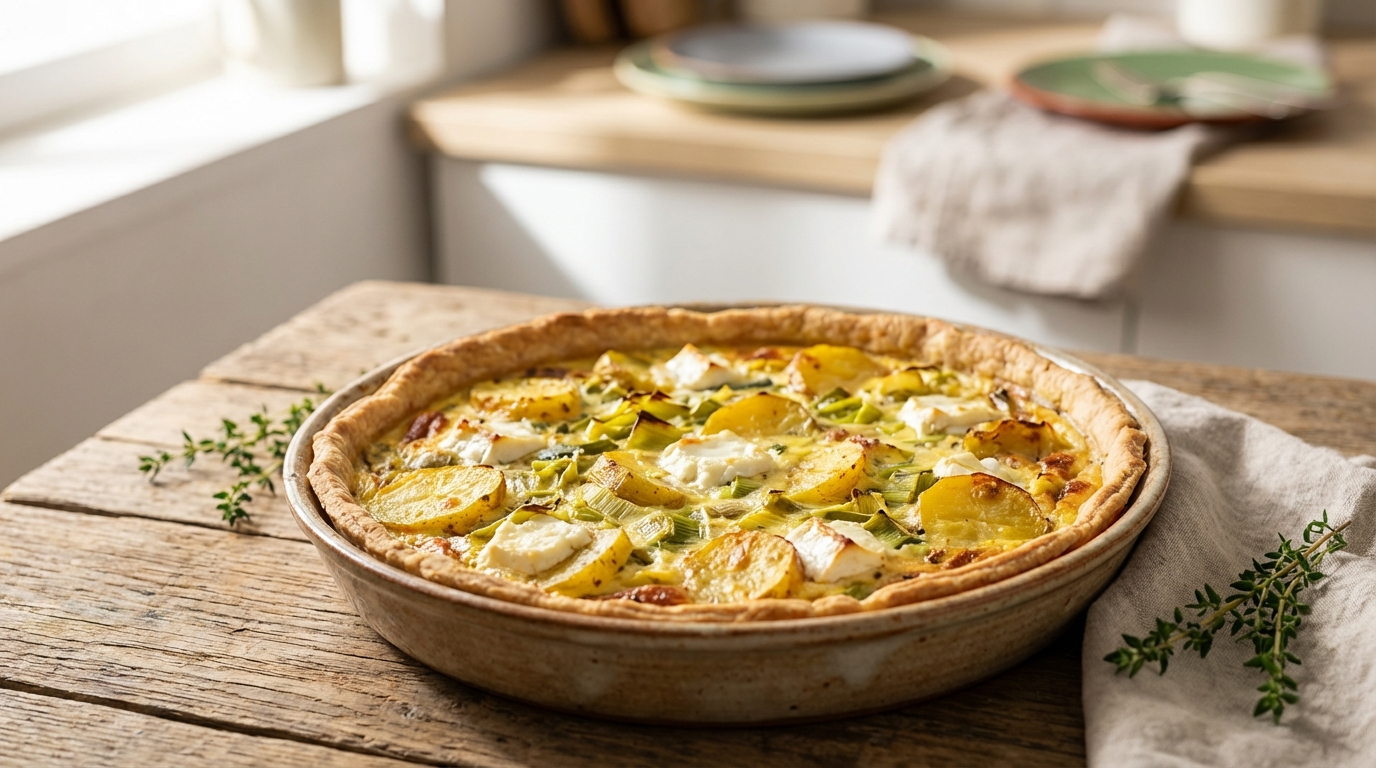 découvrez une délicieuse recette de quiche au chèvre frais, poireaux et pommes de terre, parfaite pour un repas gourmand et savoureux à partager en famille ou entre amis.