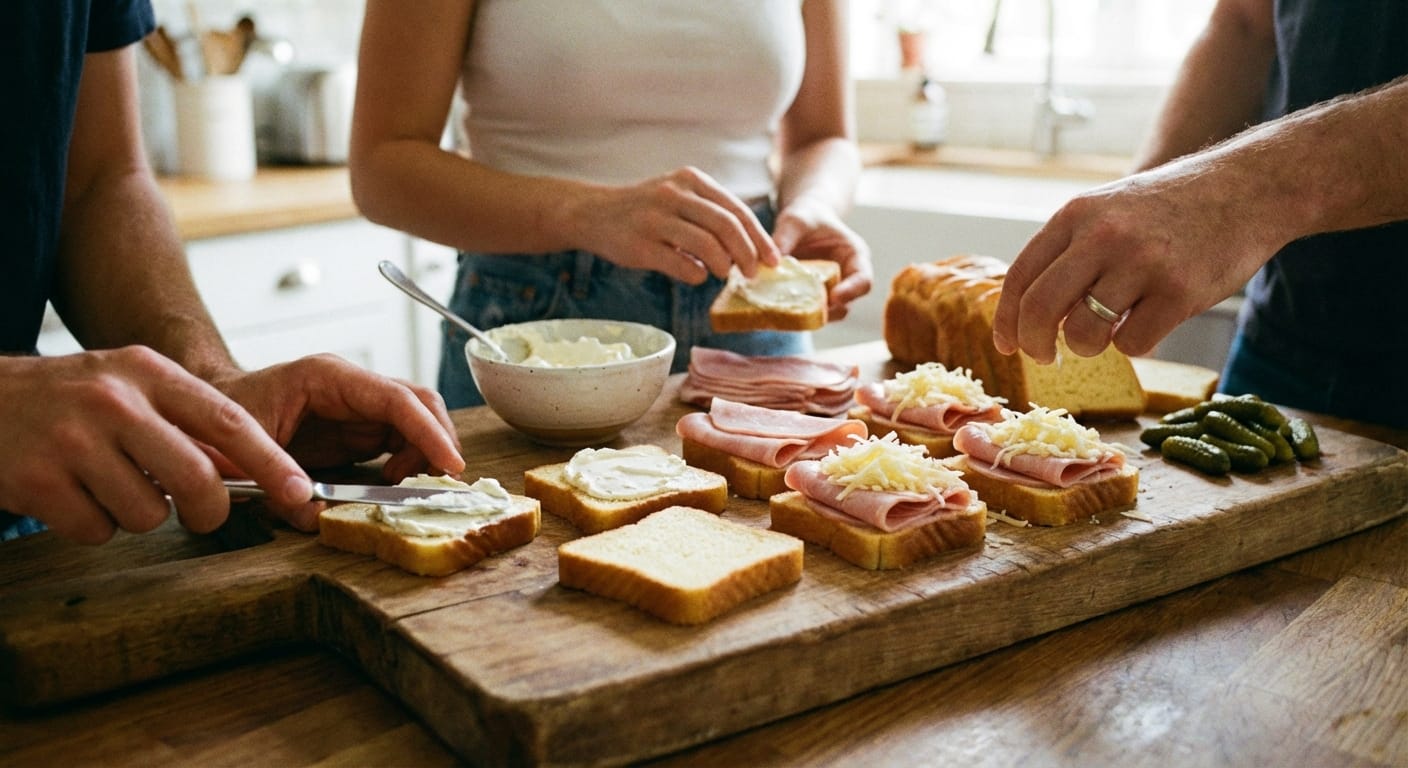 découvrez notre recette facile et gourmande de mini croque-monsieur au fromage frais, jambon et éclats de noix, parfaite pour un apéritif ou un snack savoureux.