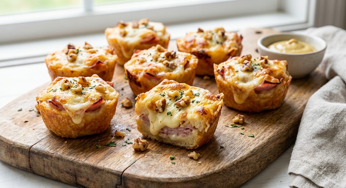 découvrez notre recette facile et gourmande de mini croque-monsieur au fromage frais, jambon et éclats de noix, parfaite pour un apéritif savoureux et rapide à préparer.