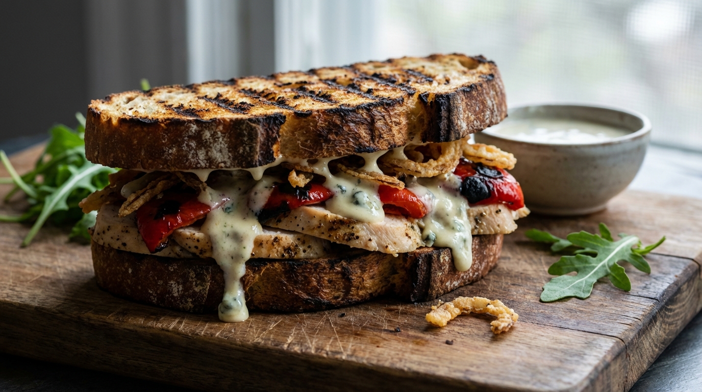 découvrez notre recette gourmande de sandwich au poulet grillé et fromage bleu, alliant saveurs savoureuses et gourmandise pour un repas délicieux et facile à préparer.