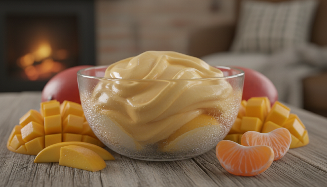 découvrez notre recette rapide de yaourt glacé mangue-clémentine, un dessert fruité et rafraîchissant prêt en 5 minutes pour réchauffer vos hivers avec douceur.