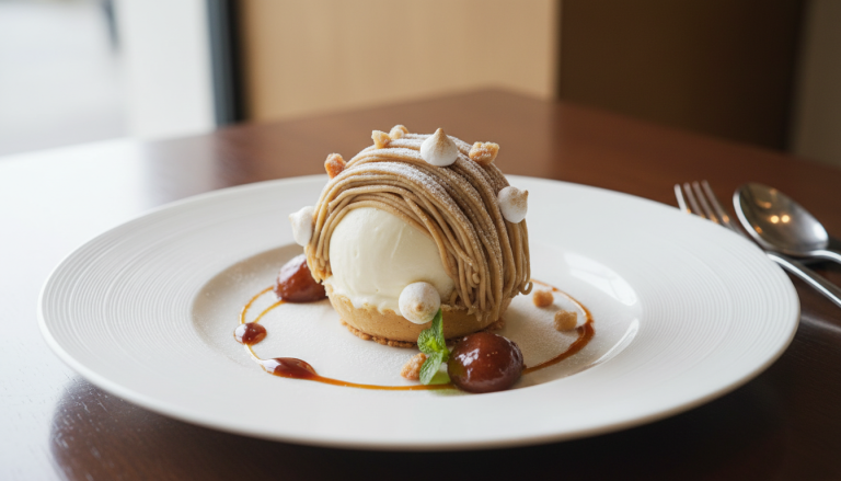 découvrez l'explosion de saveurs de la sphère mont-blanc glacée, une douce harmonie de crème de marrons, meringue croustillante et glace vanille, pour un plaisir gourmand et intense à chaque cuillerée.